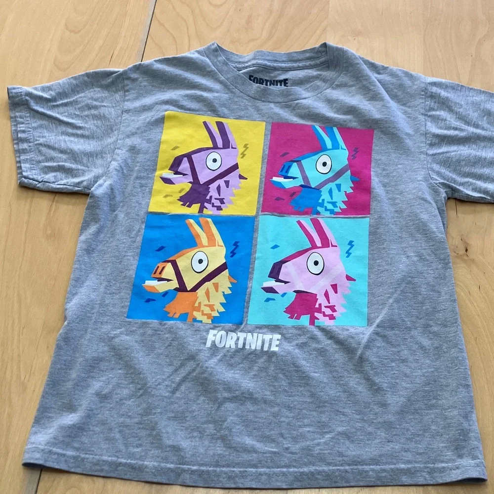 Fortnite Kids Graphic Llama Tee - Gray with Multicolor Design